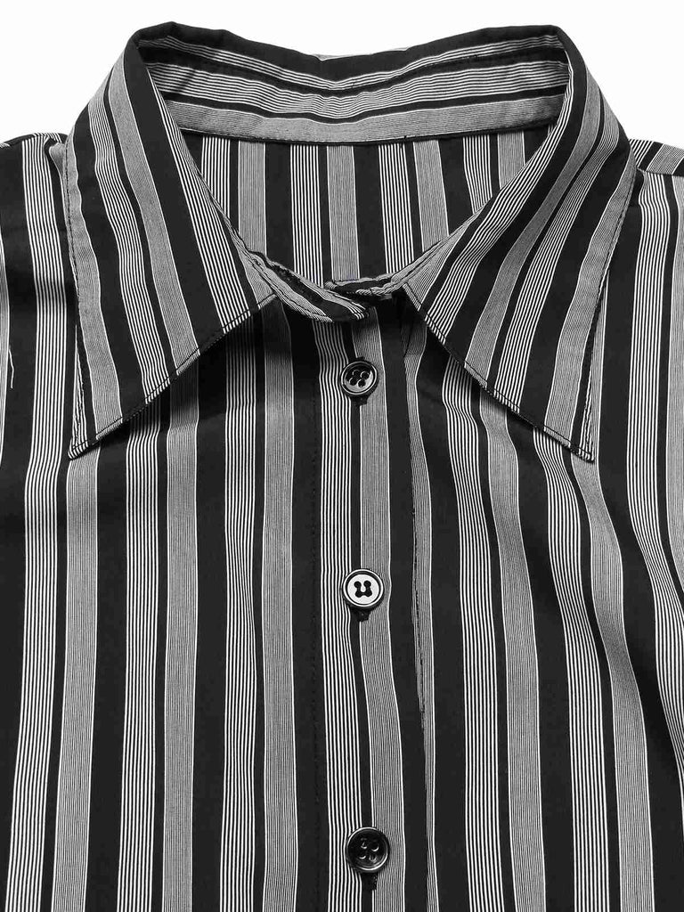 Tuta lunga a righe patchwork e mantello nero anni '40