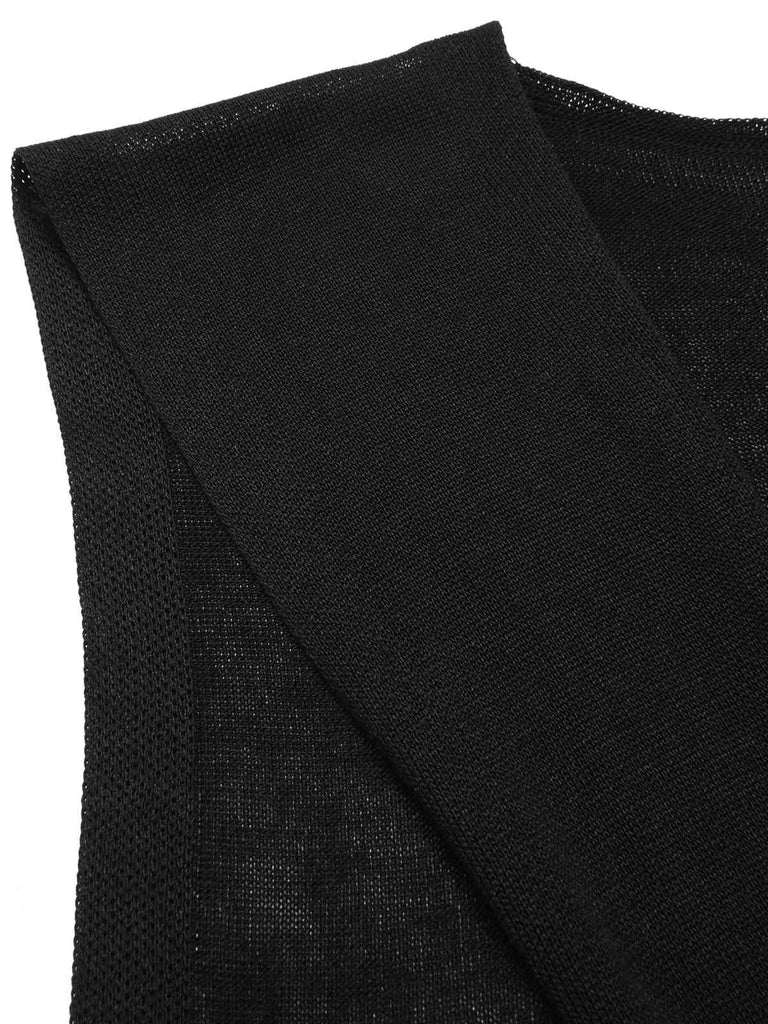 Tuta lunga a righe patchwork e mantello nero anni '40