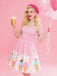 Abito stampa gelato con scollo a cuore rosa anni '50