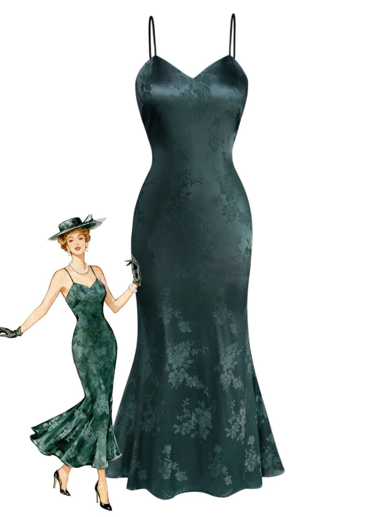 Abito a sirena in raso jacquard floreale anni '30