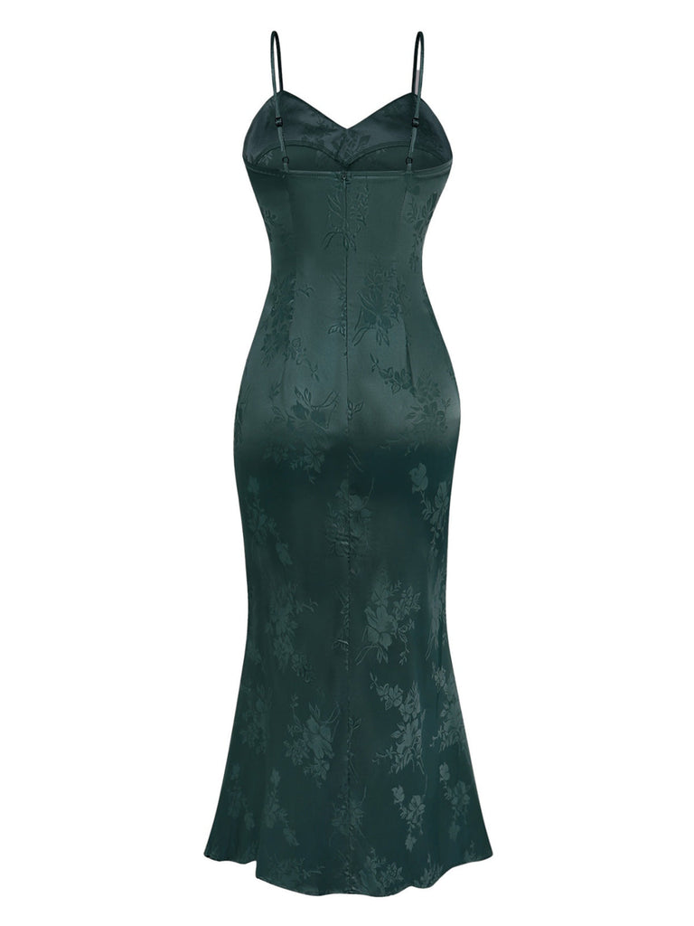 Abito a sirena in raso jacquard floreale anni '30