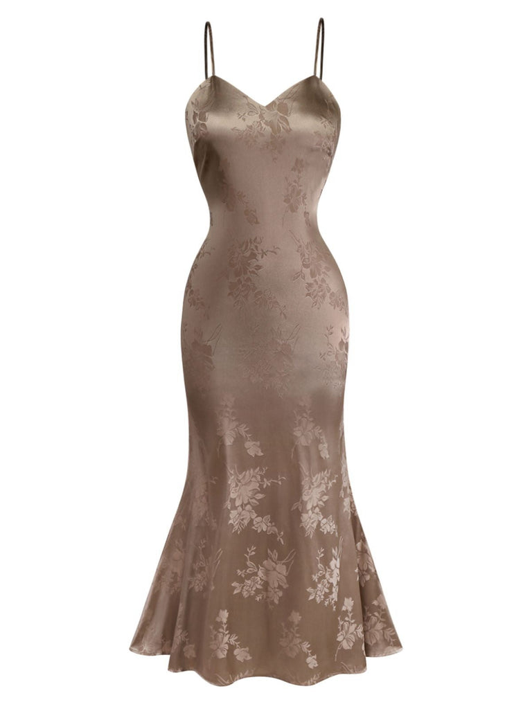 Abito a sirena in raso jacquard floreale anni '30