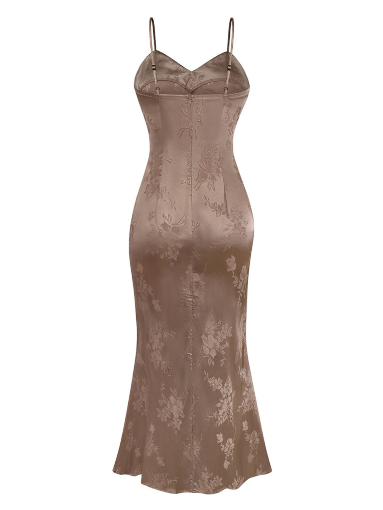Abito a sirena in raso jacquard floreale anni '30