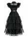 Abito Mercoledì arricciati in organza Halloween nero anni '50