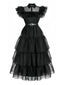 Abito Mercoledì arricciati in organza Halloween nero anni '50