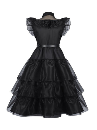 Abito Mercoledì arricciati in organza Halloween nero anni '50