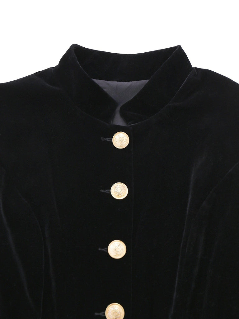Abito nero in velluto con collo alto anni '50