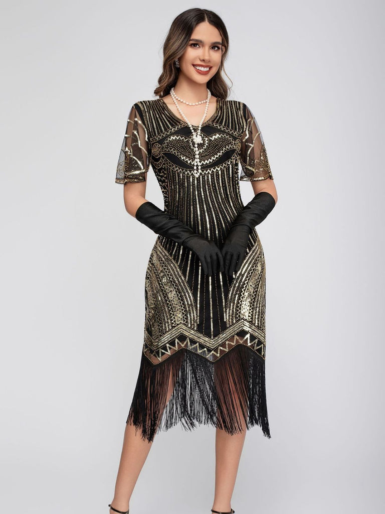 Abito Charleston nappe in paillettes  con scollo a barchetta anni '20