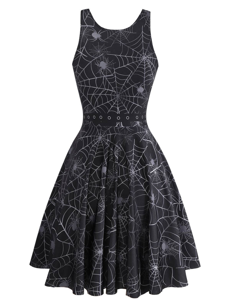 Abito senza maniche con ragnatela Halloween nero anni '50