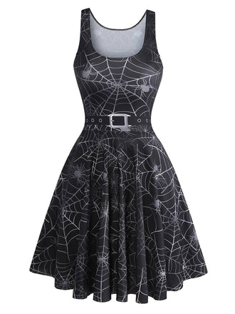 Abito senza maniche con ragnatela Halloween nero anni '50