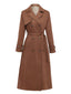 Cappotto doppiopetto in pelle scamosciata con revers marrone anni '50