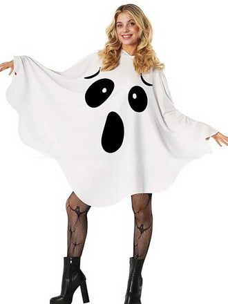 Mantello con cappuccio e fantasma Halloween bianco anni '70