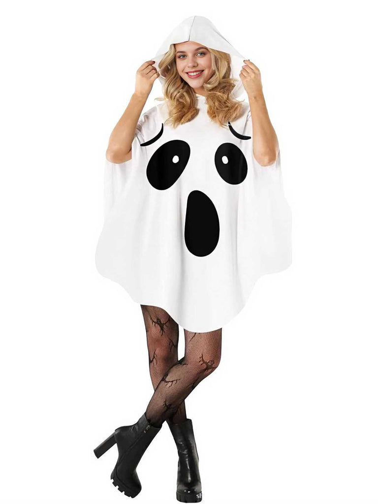 Mantello con cappuccio e fantasma Halloween bianco anni '70
