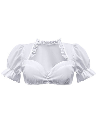 Top corto con maniche a sbuffo bianco anni '50