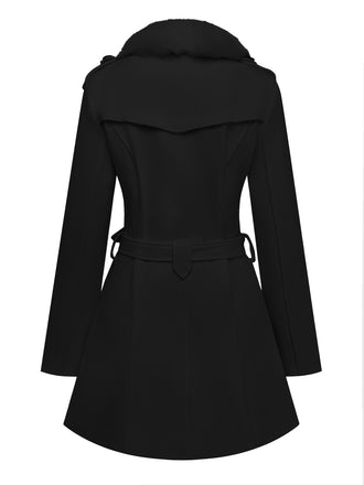 Cappotto con bottoni in pelliccia sintetica rimovibile nero anni '40