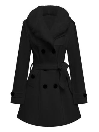 Cappotto con bottoni in pelliccia sintetica rimovibile nero anni '40
