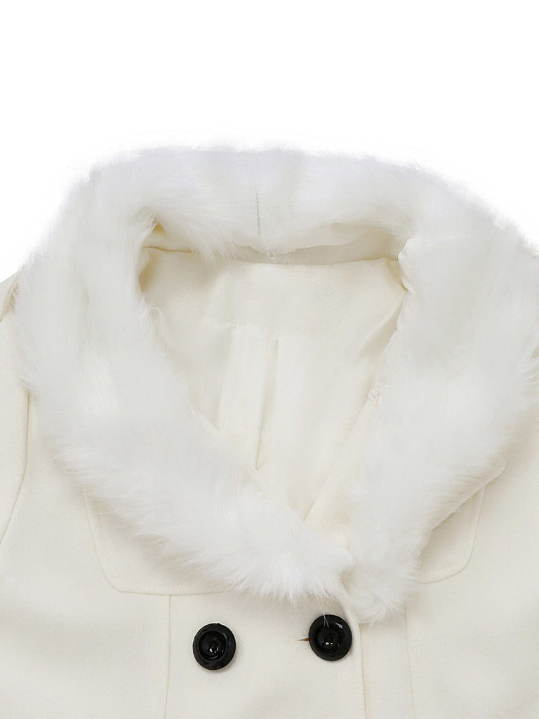 Cappotto con bottoni in pelliccia sintetica rimovibile nero anni '40