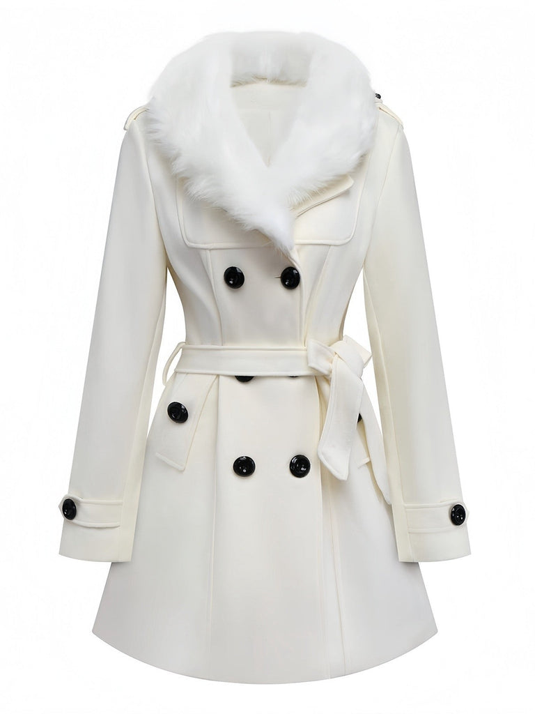 Cappotto con bottoni in pelliccia sintetica rimovibile nero anni '40