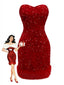 Abito in velluto con paillettes in pelliccia sintetica rosso anni '70