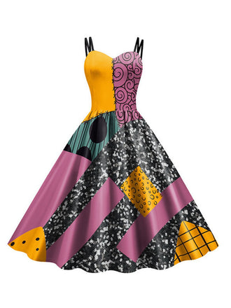 Abito Sally colorblock Nightmare Before Christmas multicolore anni '50