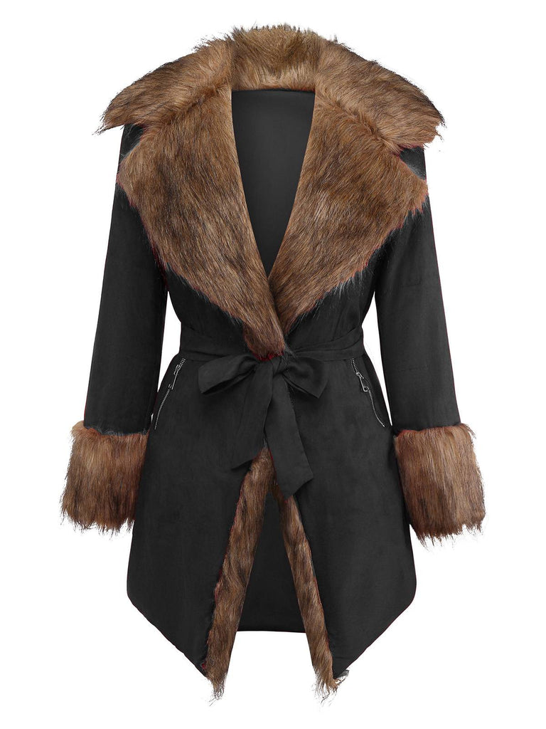 Cappotto in pelliccia sintetica con cintura e revers anni '50