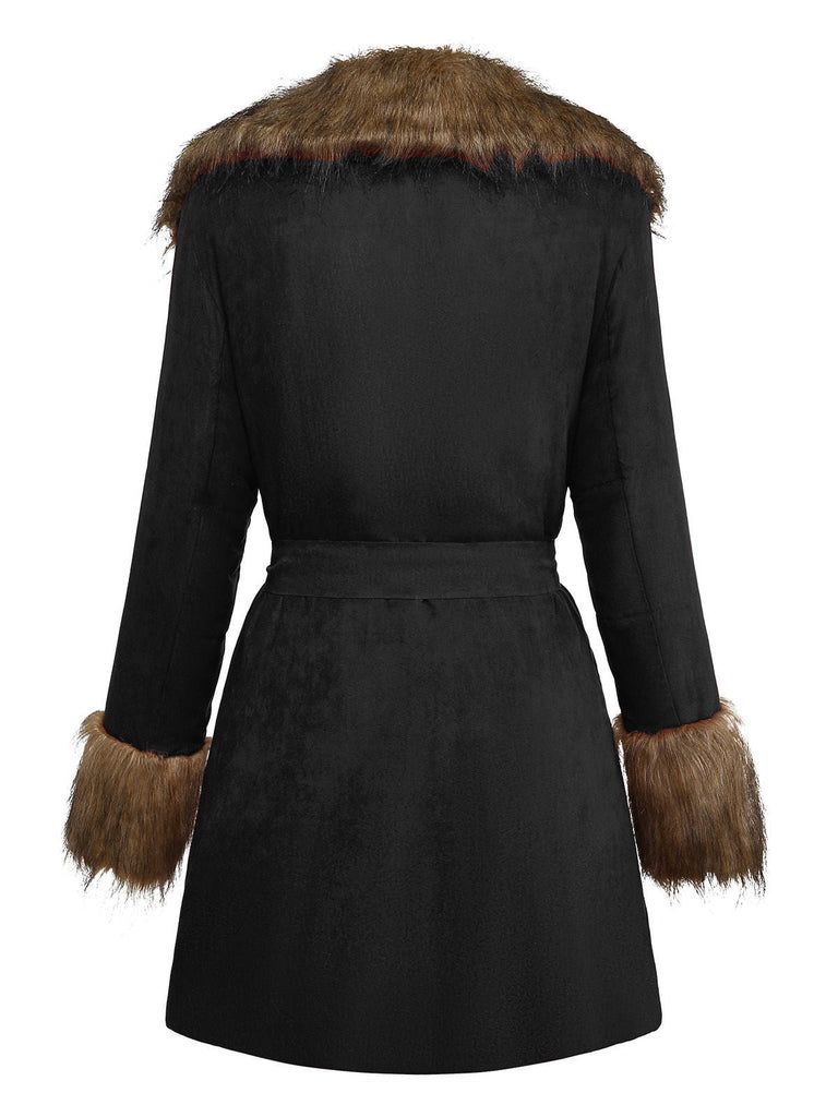 Cappotto in pelliccia sintetica con cintura e revers anni '50