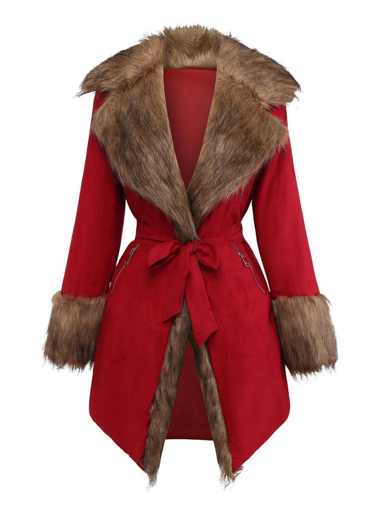 Cappotto in pelliccia sintetica con cintura e revers anni '50