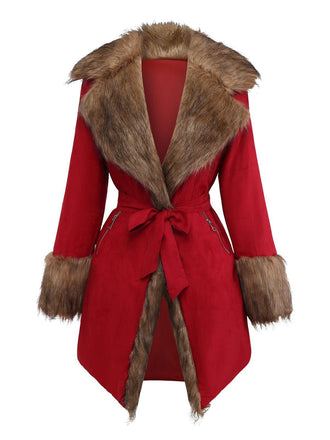 Cappotto in pelliccia sintetica con cintura e revers anni '50