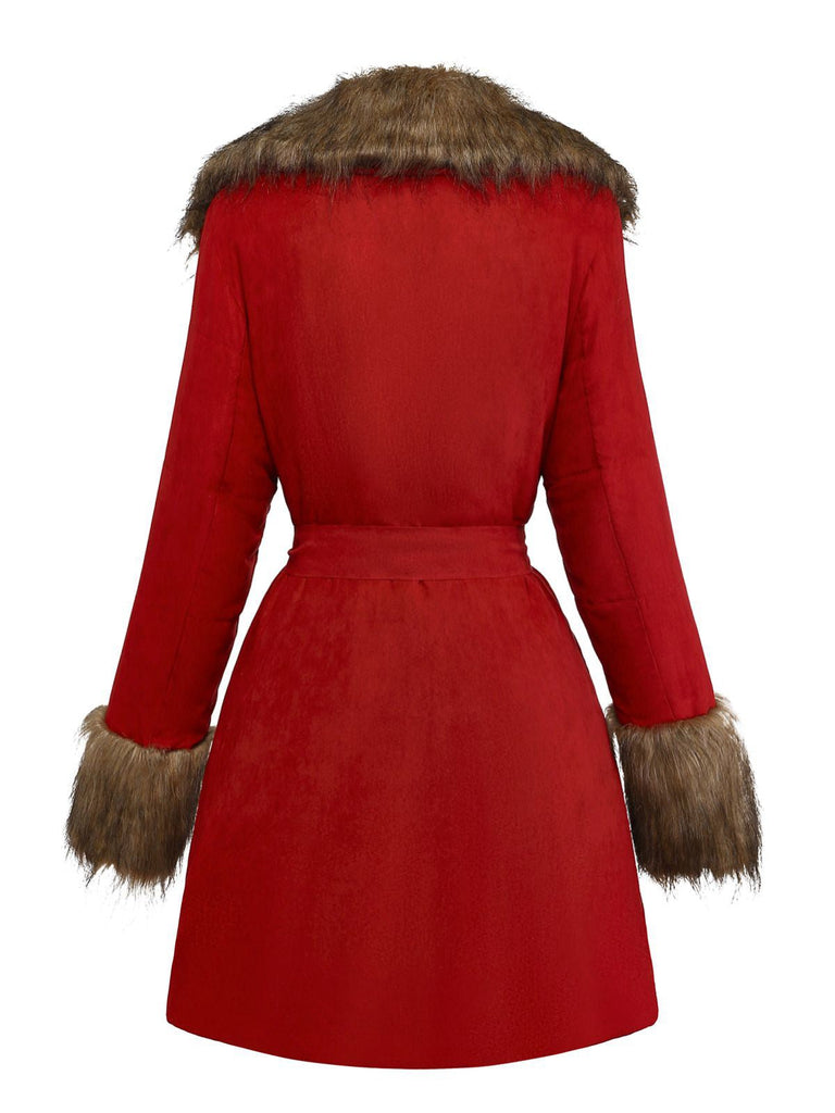 Cappotto in pelliccia sintetica con cintura e revers anni '50