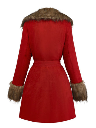Cappotto in pelliccia sintetica con cintura e revers anni '50