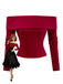 Maglione a maglia con spalle scoperte rosso anni '50