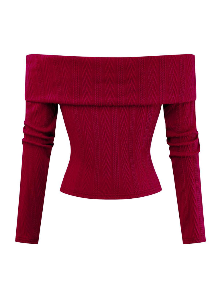 Maglione a maglia con spalle scoperte rosso anni '50