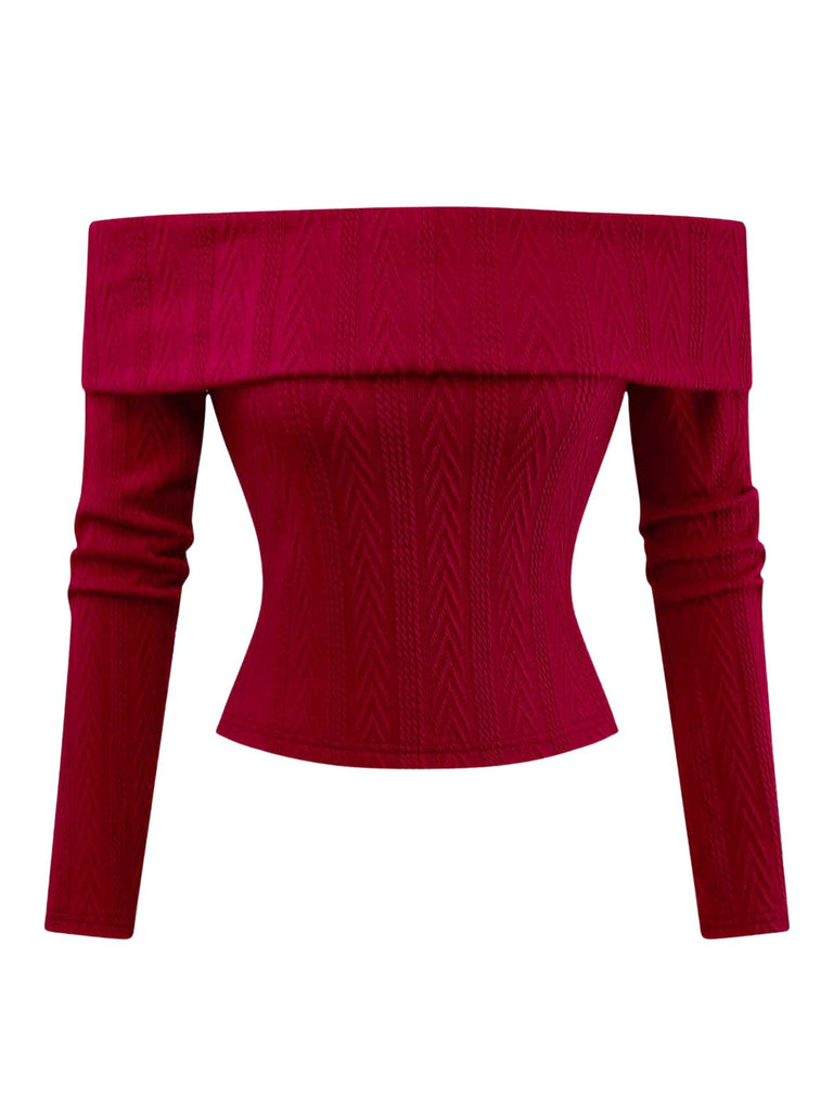 2PCS Maglione a maglia con spalle scoperte e gonna anni '50