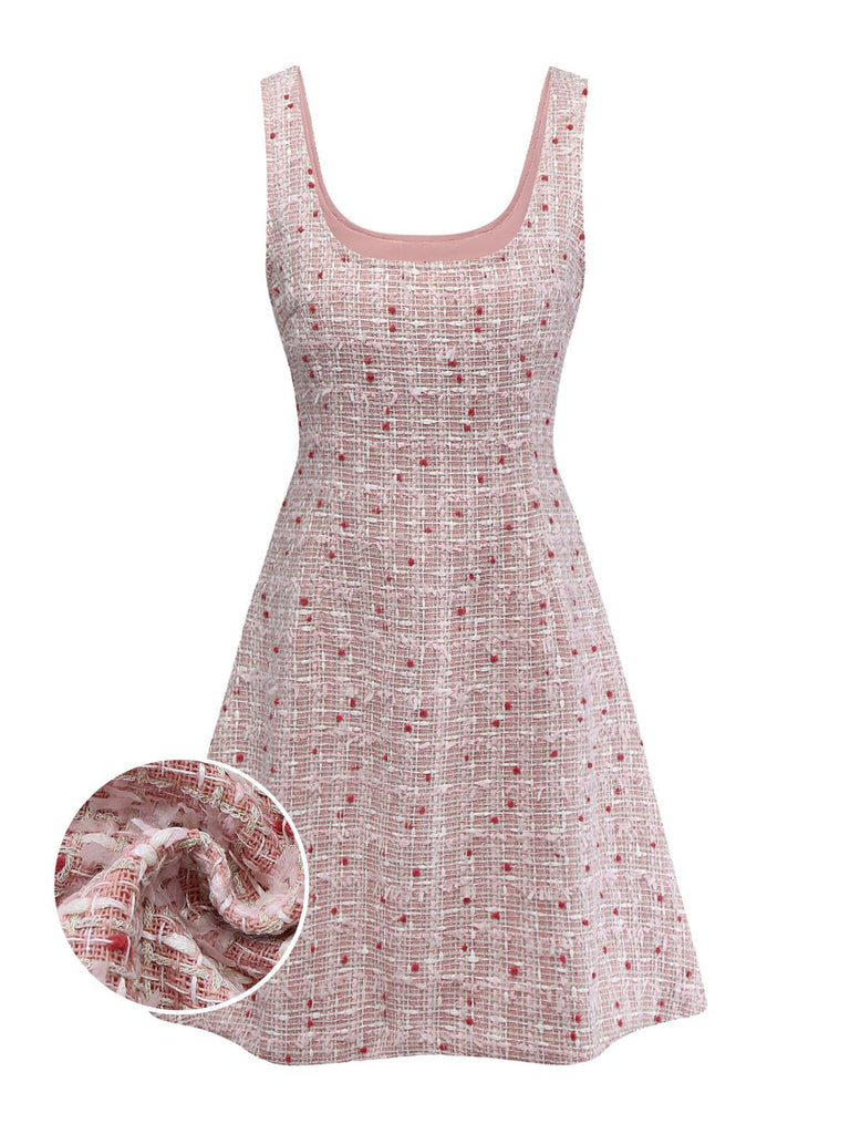 Mini abito scamiciato in tweed quadri rosa anni '60