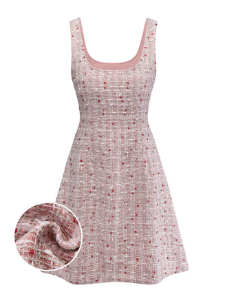 Mini abito scamiciato in tweed quadri rosa anni '60