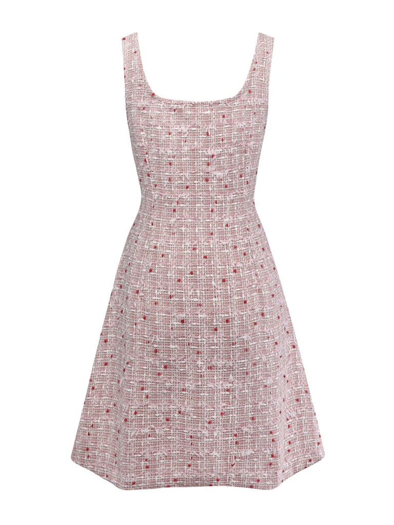 Mini abito scamiciato in tweed quadri rosa anni '60