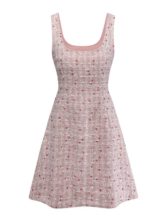 Mini abito scamiciato in tweed quadri rosa anni '60