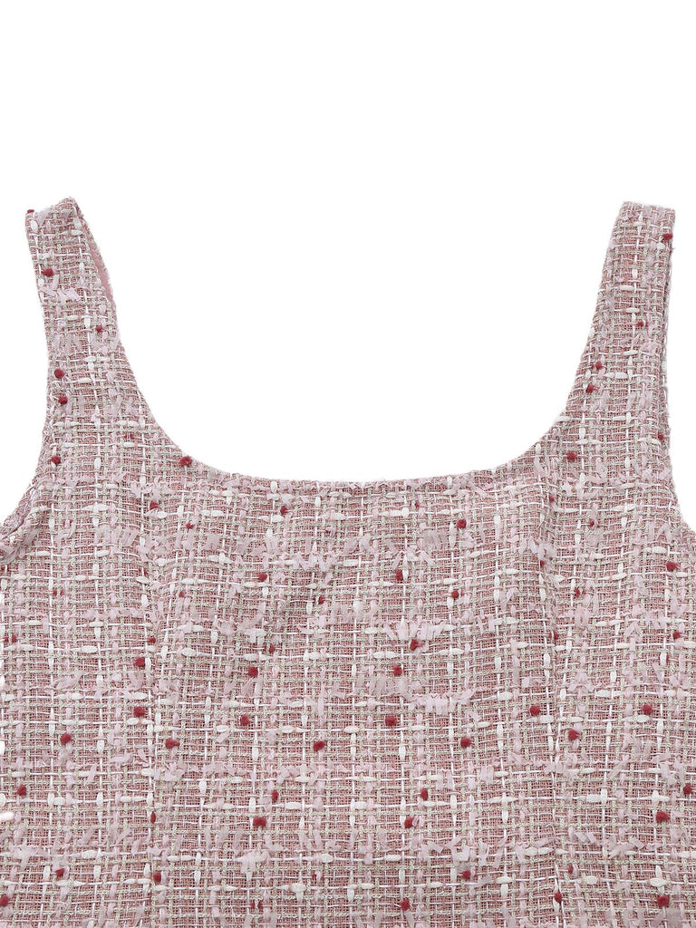 Mini abito scamiciato in tweed quadri rosa anni '60