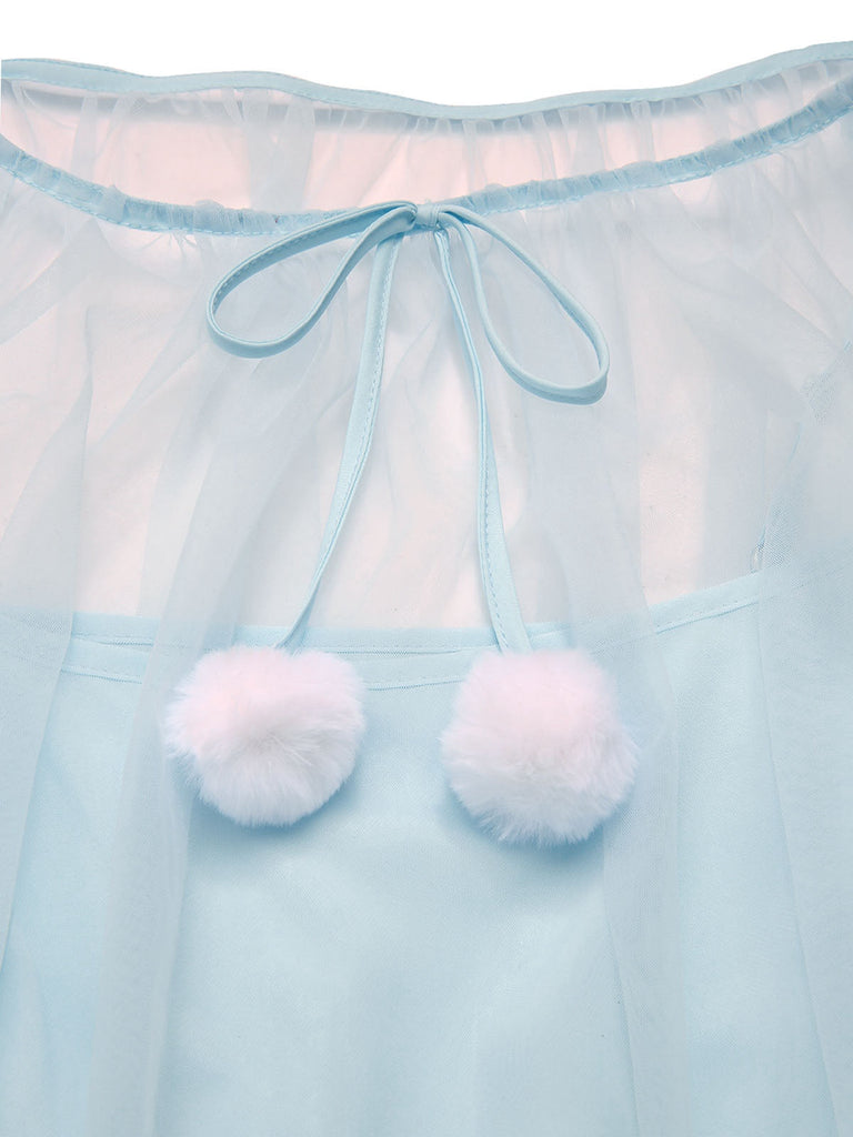 Camicia da notte in tulle con maniche a balze blu anni '40