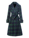Cappotto lungo a quadri con colletto a dente verde anni '40