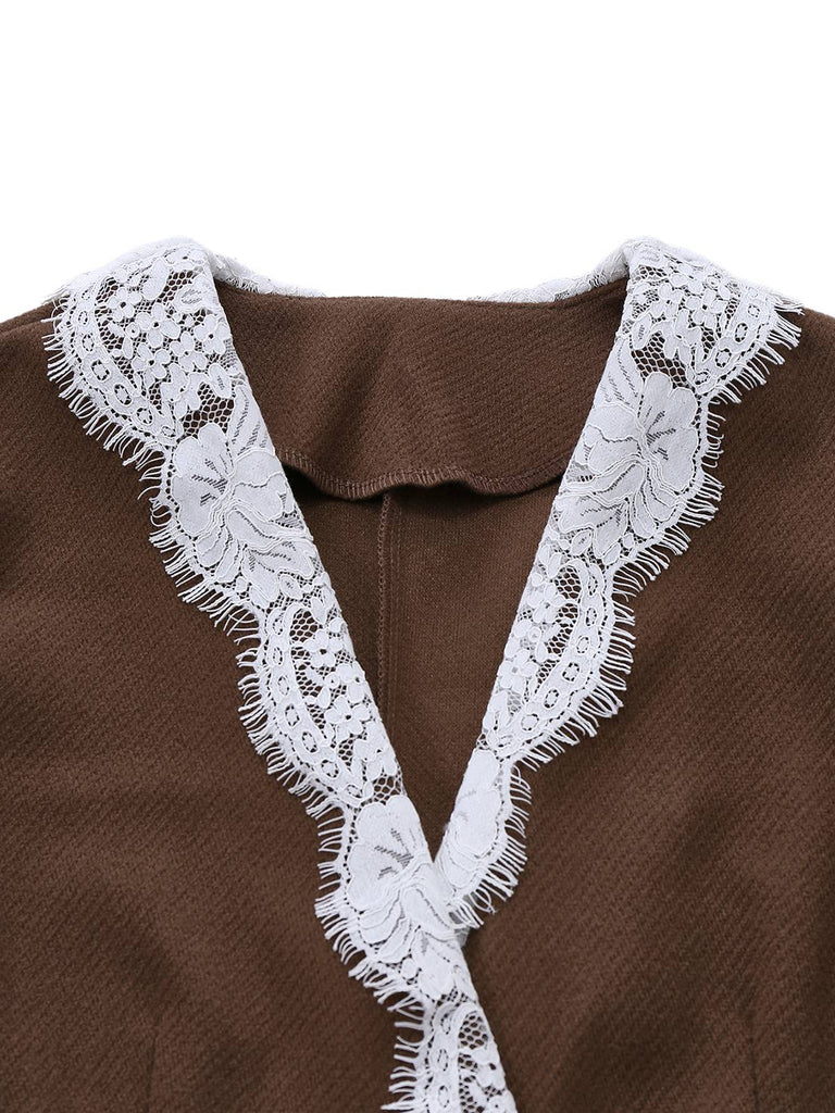Giacca in pizzo patchwork a maniche lunghe marrone anni '50