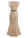 Abito da sirena con patchwork di perline e piume beige anni '30
