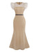 Abito da sirena con patchwork di perline e piume beige anni '30