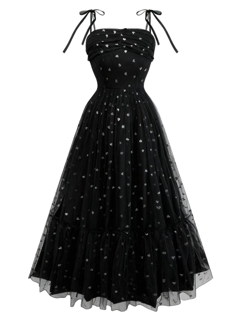 Abito da ballo con spalline sottili in tulle argentato a cuore anni '30