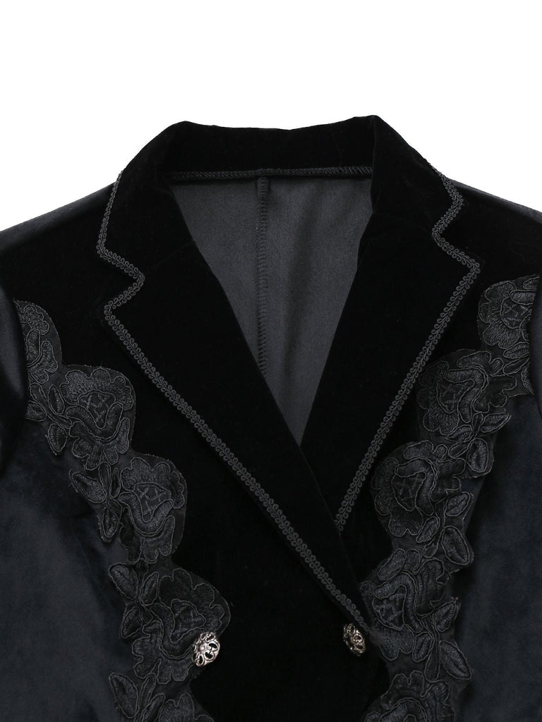 Giacca in stile vittoriano con ricami floreali nero anni '50