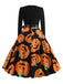 Abito ragnatela e zucca con scollo a petalo Halloween anni '50