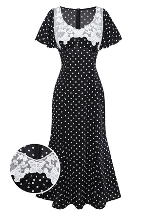 Abito a pois con pizzo nero anni '30