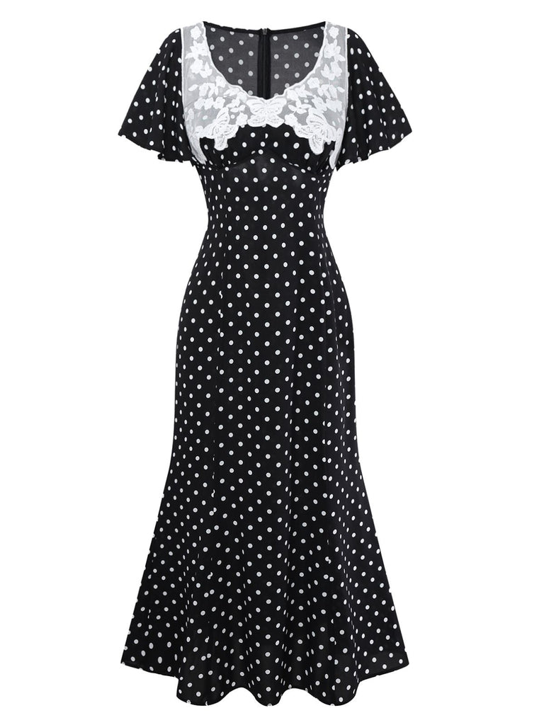 Abito a pois con pizzo nero anni '30