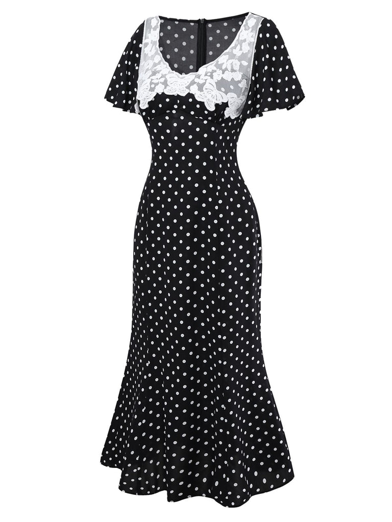 Abito a pois con pizzo nero anni '30