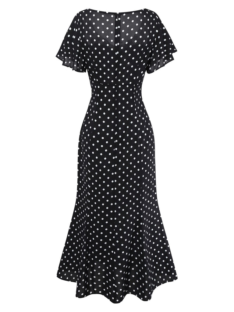 Abito a pois con pizzo nero anni '30